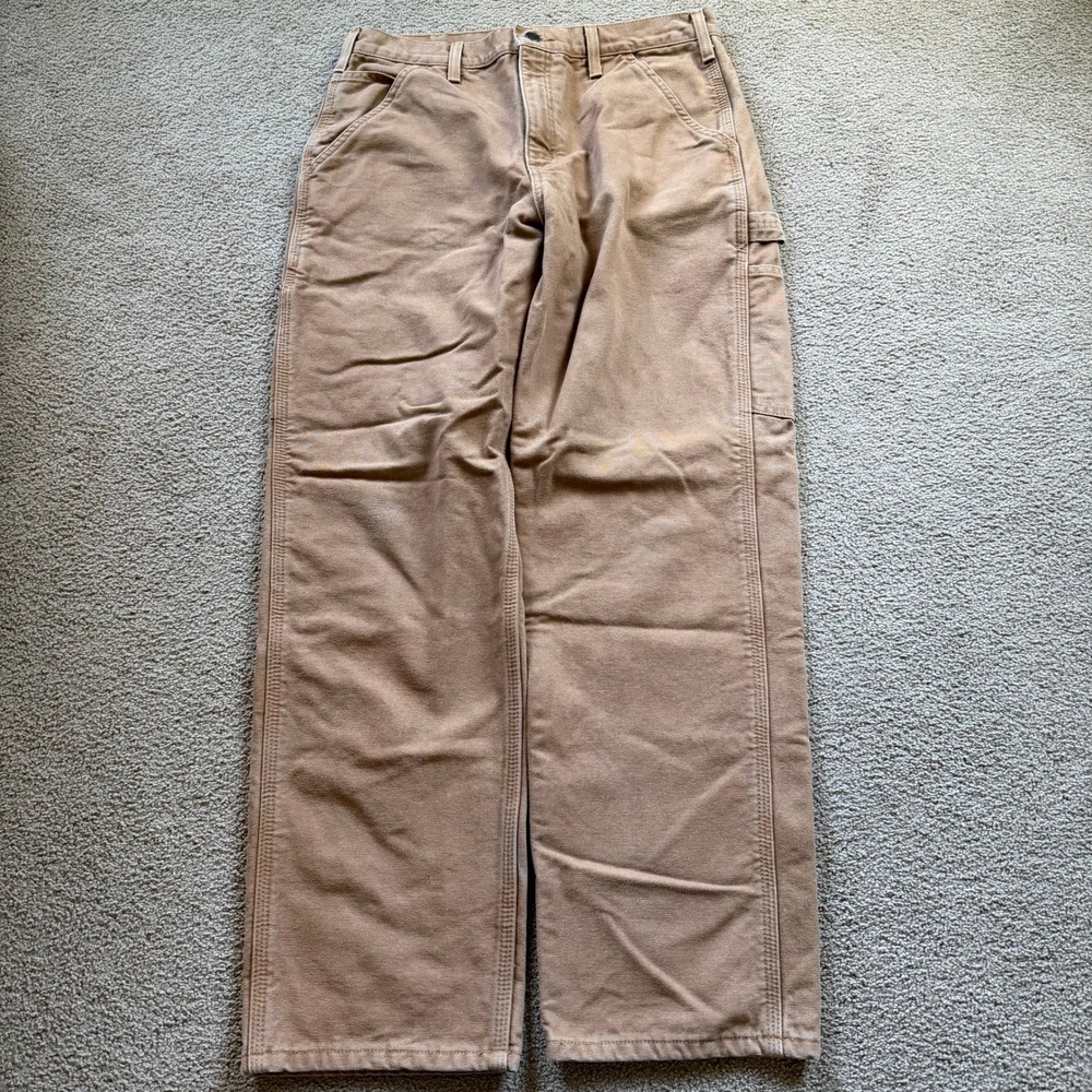 Carhartt Canvas Flannel Lined Carpenter Pants Men's 33x30 Tan Heavyweight Work
